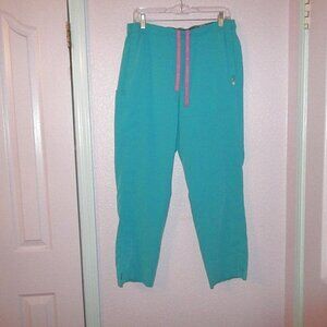 Vera Bradley Scrub Pants Size L P High Rise Straight Teal Logo Charm Stretch